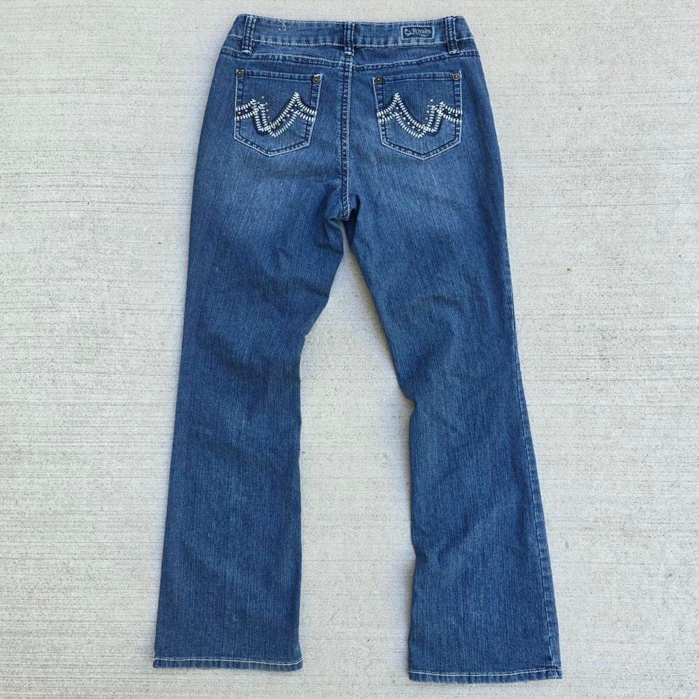 Y2K Bootcut Jeans Size 10 Mid Rise Pocket Embroidery Studs Contrast Stitching